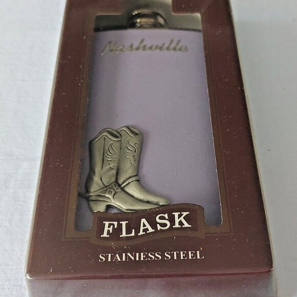 Nashville Cowgirl Boots Pocket Flask Stainless Steel Hinged Cap NEW - Picture 1 of 5